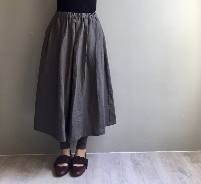 Deep Autumn Forest @ Dark Brown Thin Edition Medium Pants Skirt 100% Linen Only One Piece - Women's Pants - Cotton & Hemp 