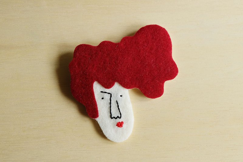 Miss Hairy Collection / Wool Felt Fabric Brooch / L Size - Brooches - Wool Blue