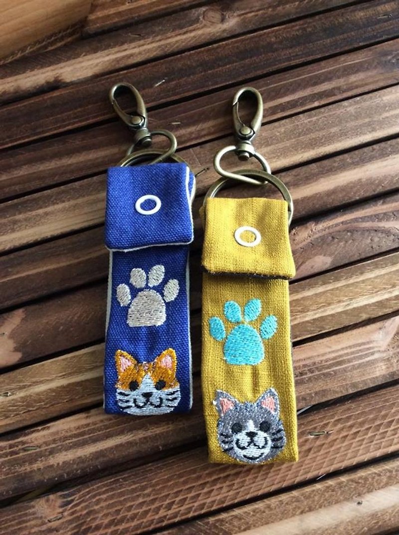 Flower cat embroidery long key ring owl footprints 10 colors (free embroidered english abbreviation) - Keychains - Cotton & Hemp 