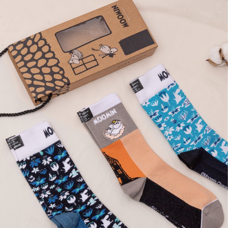 【Pinkoi x Moomin】Limited Japanese Illustration Style Double Needle Ribbed Socks - Choose from a set of 2 pieces at a great value - Socks - Plastic Multicolor