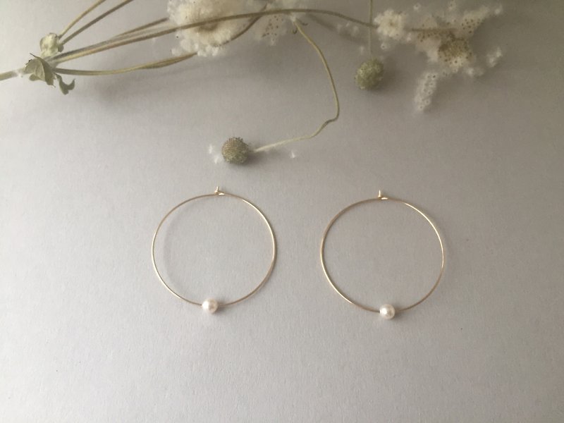 14KGF_Swarovski pearl metal beads dangling earrings