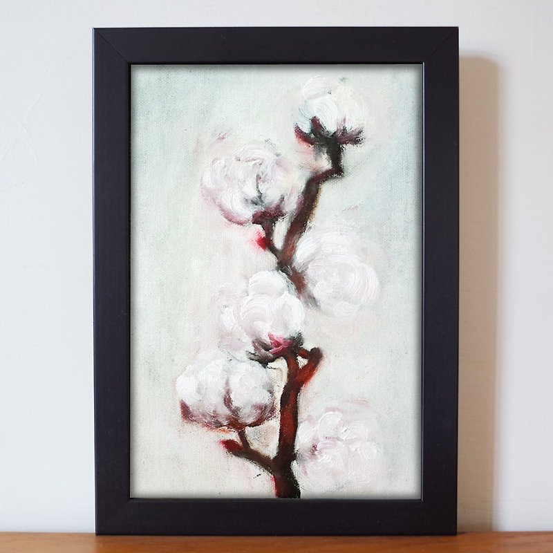 Plant # 63 cotton oil painting F No. 1 with frame size about 26 * 19cm - โปสเตอร์ - สี ขาว
