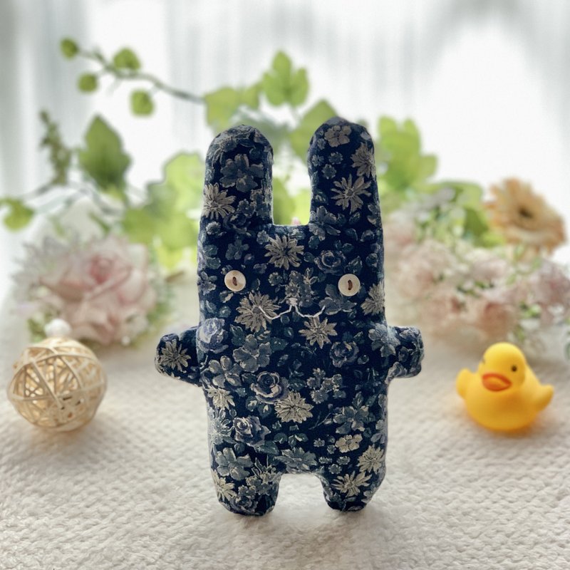 Navy blue floral rabbit plush toy Funita - Kids' Toys - Cotton & Hemp Blue