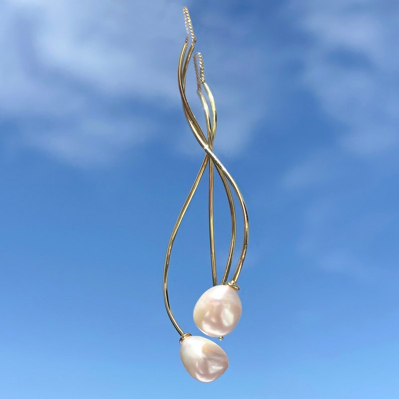 Josette Pearl Drop Threader Earrings – Gold Vermeil - ต่างหู - เงินแท้ สีทอง