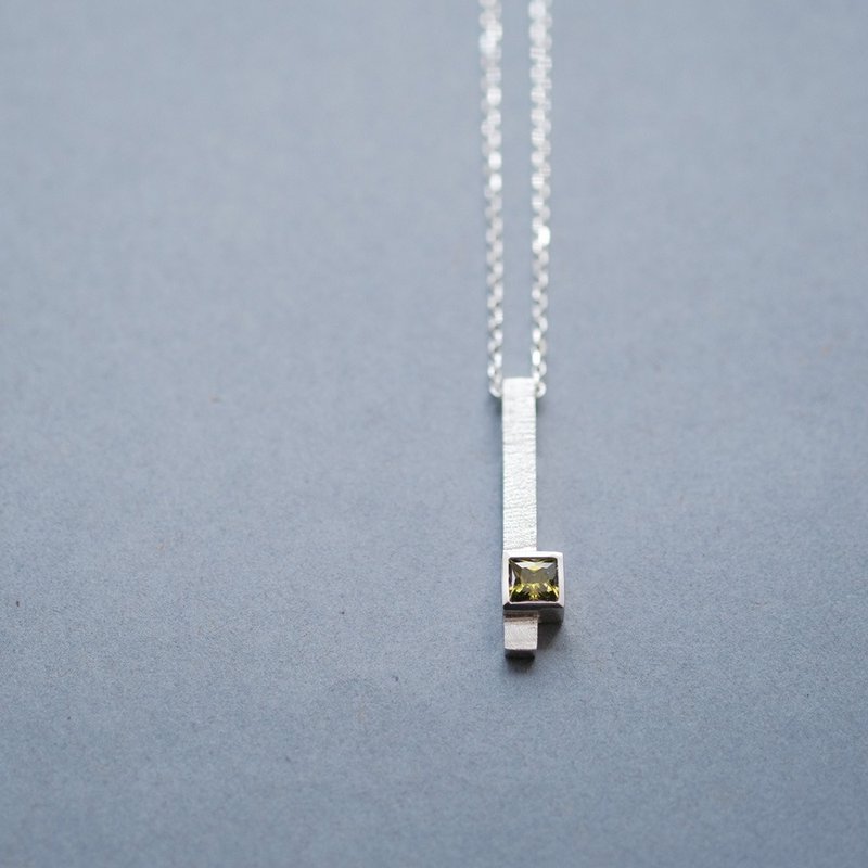 Peridot Square Necklace Sterling Silver 925 for Men and Unisex - สร้อยคอ - โลหะ สีเงิน