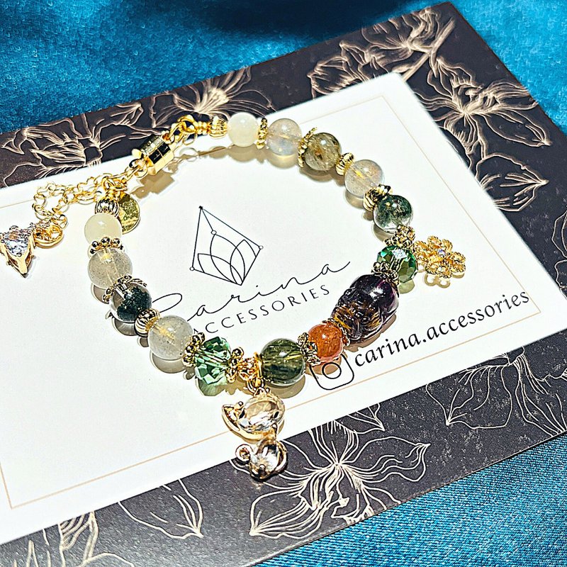 Lucky Crystal Bracelet Jewelry Purple Titanium Crystal Pixiu Green System Customized Life Spirit Number Constellation - Bracelets - Crystal Multicolor