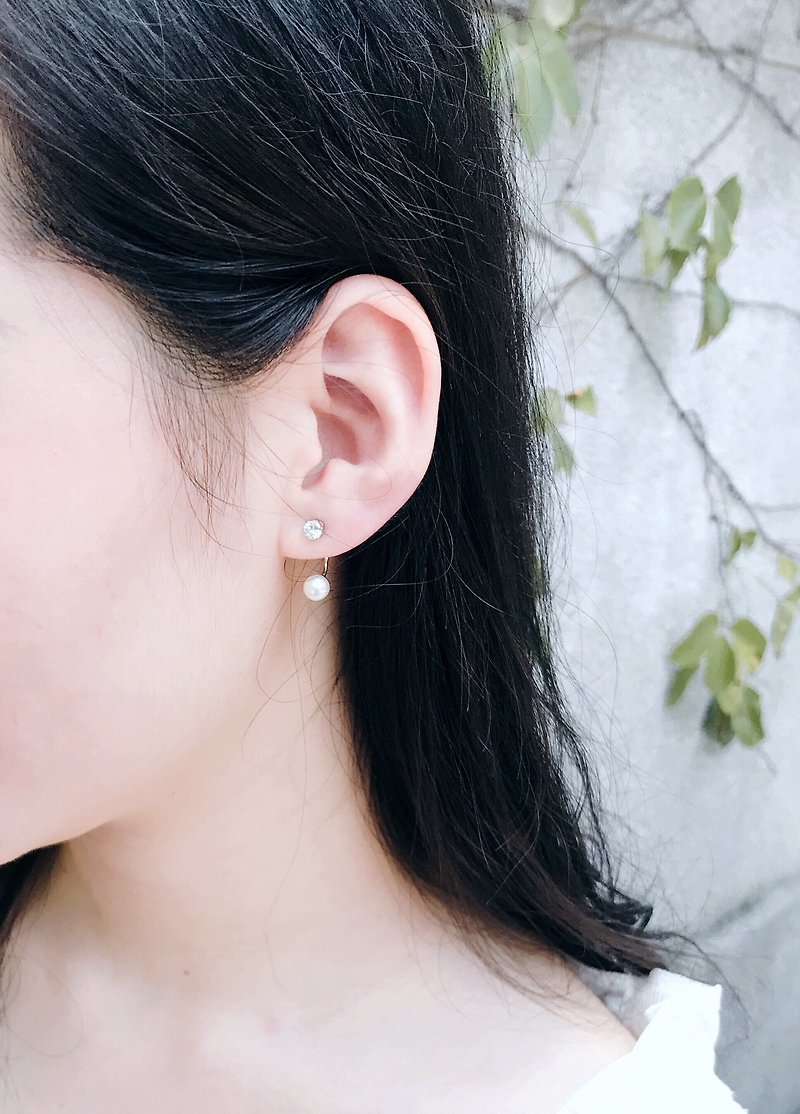 耳下情話 鍍白k 珍珠耳環 兩戴式 - 耳環/耳夾 - 其他金屬 銀色