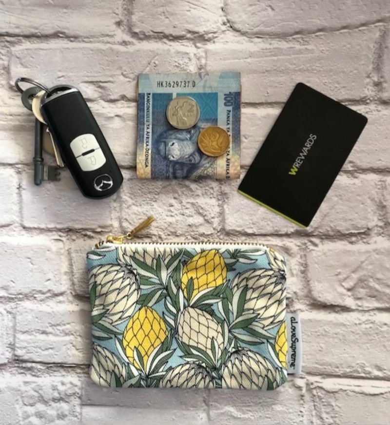 aLoveSupreme / South African Wenqing hand-painted colorful coin purse _ yellow emperor flower leaf - Coin Purses - Cotton & Hemp 