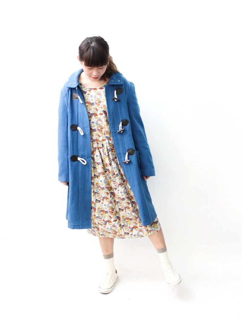 [RE1213C458] winter vintage treasure blue wool vintage Slim coat coat - เสื้อแจ็คเก็ต - ขนแกะ สีน้ำเงิน