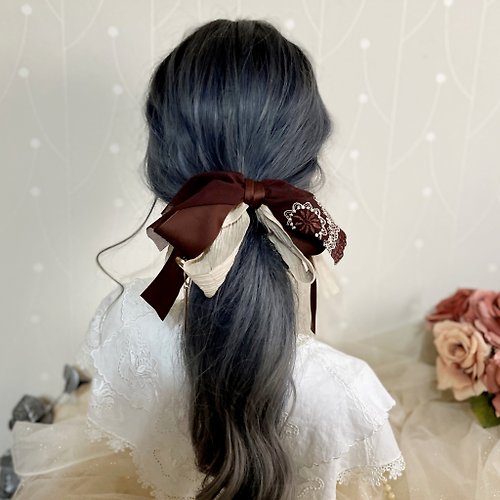 哈娜髮飾 Hanabi ~ 手工訂製飾品 咖啡歐蕾法式蕾絲仙女夾香蕉夾 相交夾 髮叉 馬尾夾 大腸圈 髮夾