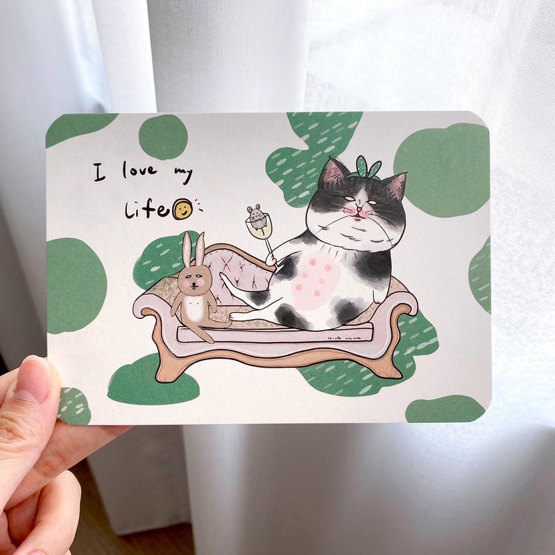 I love my life cat postcard - การ์ด/โปสการ์ด - กระดาษ สีเขียว