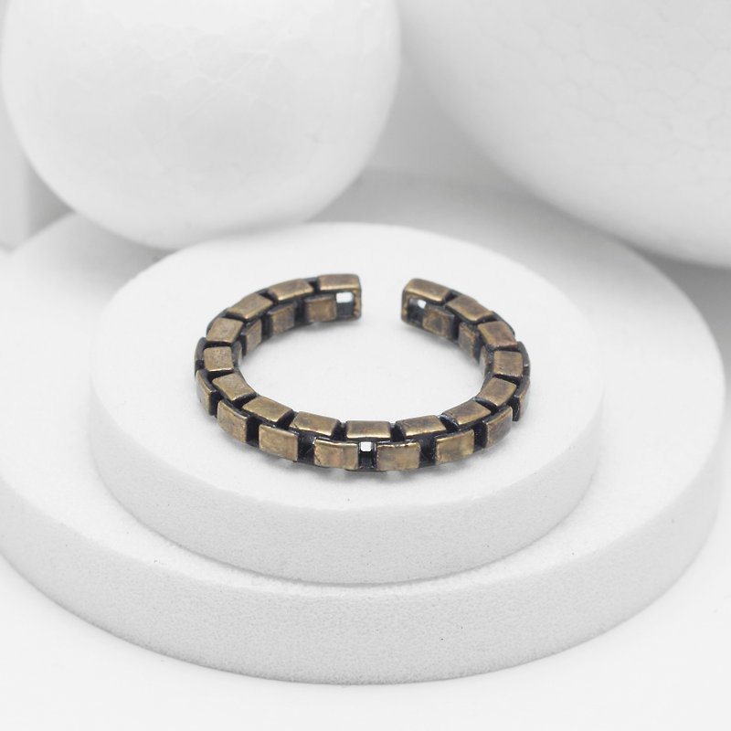 Recovery Checkered Chain Ring (Bronze) - แหวนทั่วไป - โลหะ สีทอง
