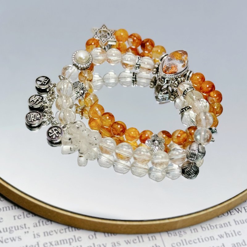 CaiYI& Caiyi Healing Energy Natural Crystal [Golden Glue Flower Natural Crystal Double Circle Bracelet] 7~8mm - สร้อยข้อมือ - คริสตัล 