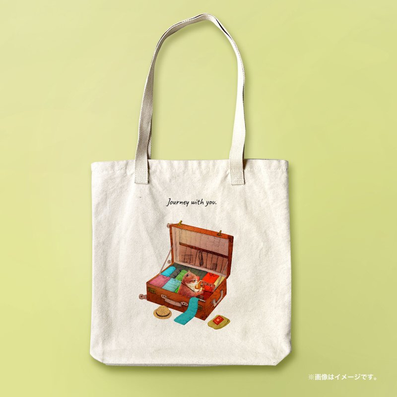 A3 Size-Compatible Tote Bag/The cat is going to go with you. - Handbags & Totes - Cotton & Hemp White