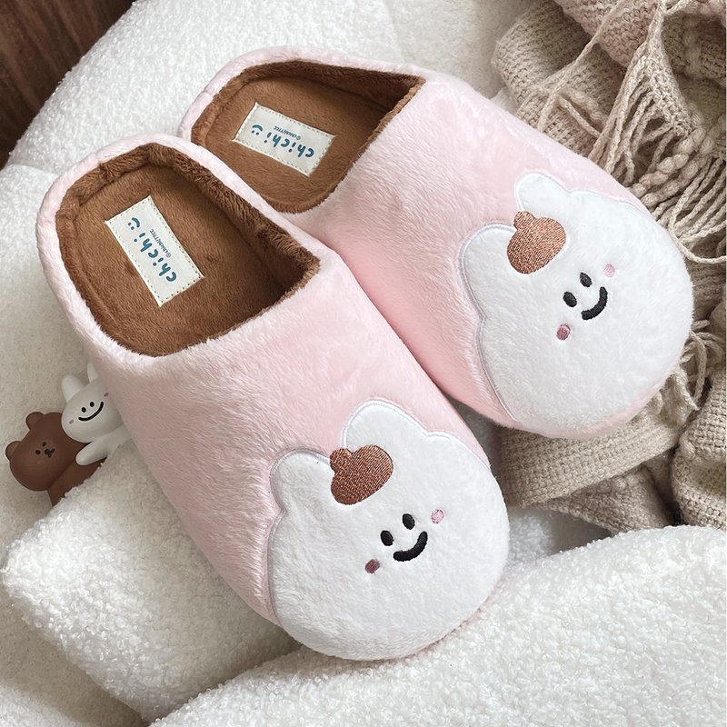 Paidal x 87 Little Rabbit Cute Big Face Plush Indoor Slippers - Pink - Indoor Slippers - Cotton & Hemp Pink