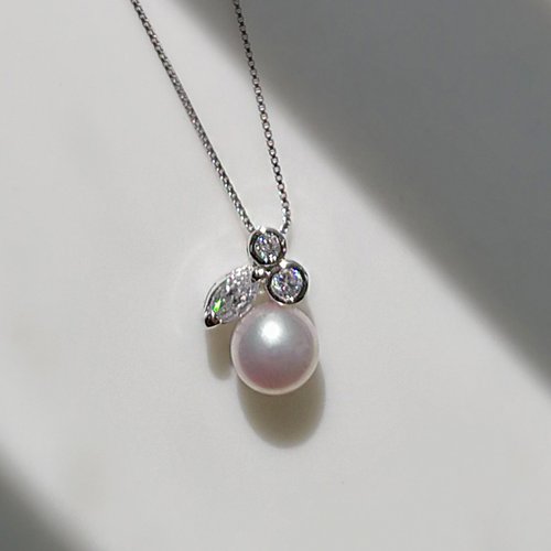 Bridal Secret Jewelry Fruit-純銀鑲白鋯石配養殖淡水珍珠吊墜連鍊