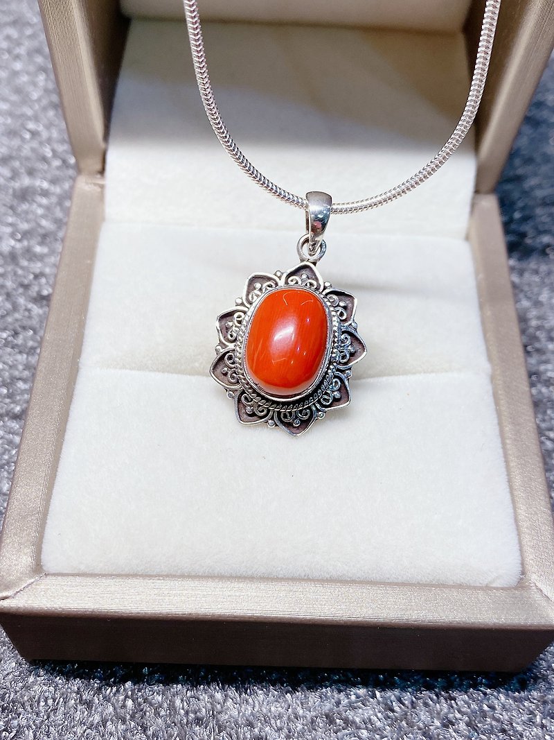 Coral Pendant Handmade in Nepal 92.5% Silver - Necklaces - Gemstone Red