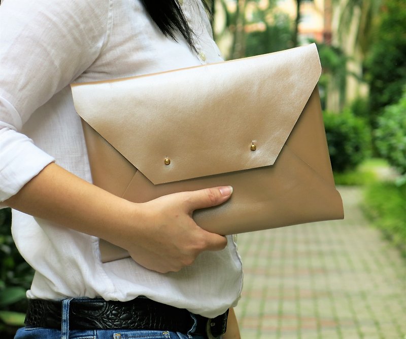 LARGE Beige Glossy Leather Envelope clutch, Bridesmaid Clutch, leather bag