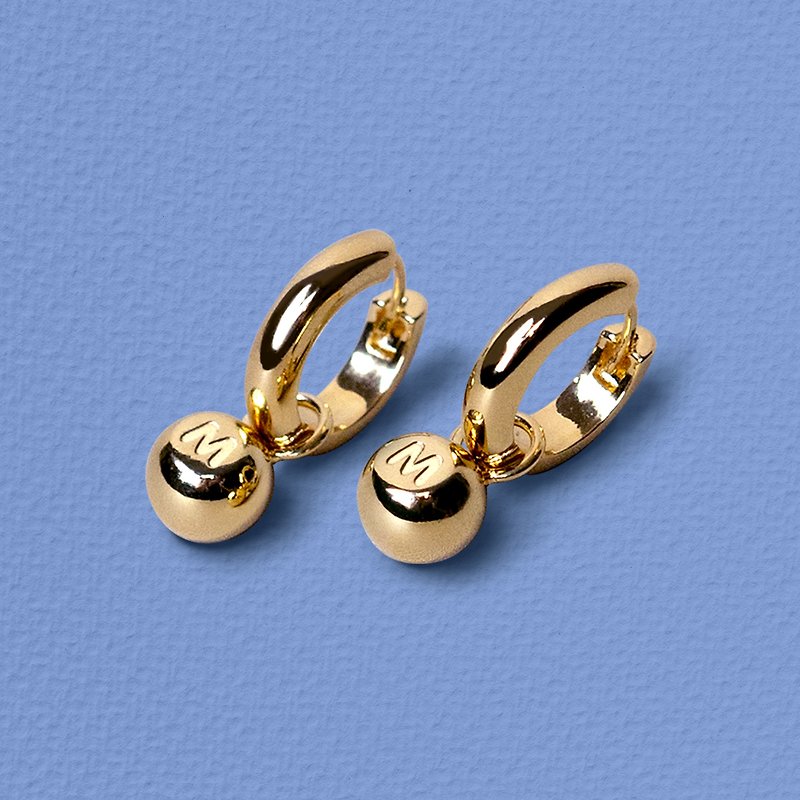 【雙 11 限定】 Anne Stone Hoops Earrings (Gold Color) - 耳環/耳夾 - 純銀 金色