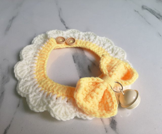 Snow White Yarn Crochet Cat Collar with, Cat Necklace - Yellow