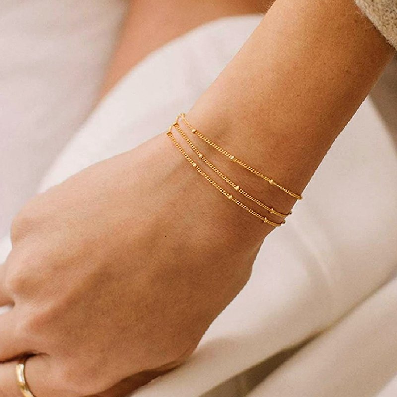 【CReAM】Danielle American 14K Gold Plated Three-layer Bead Spacer Bracelet (17+4cm) - Bracelets - Other Metals 