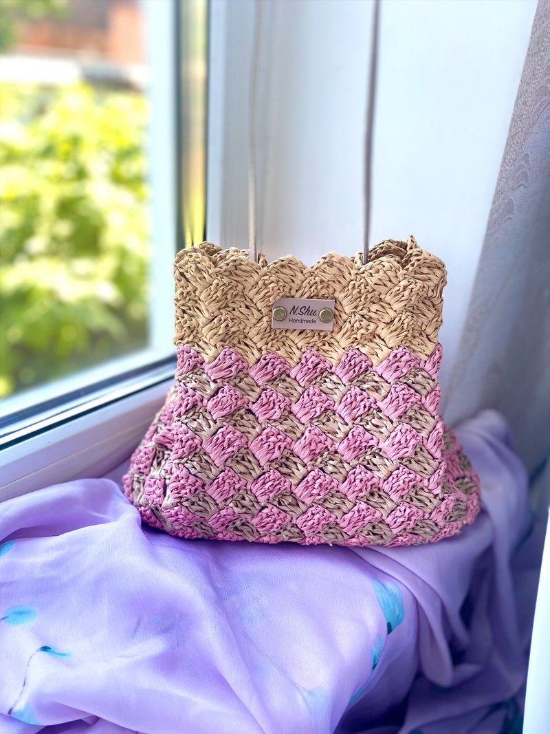 MILANOBAG with leather strap Crochet bag Handmadebag Handbags - 手提包/手提袋 - 紙 多色
