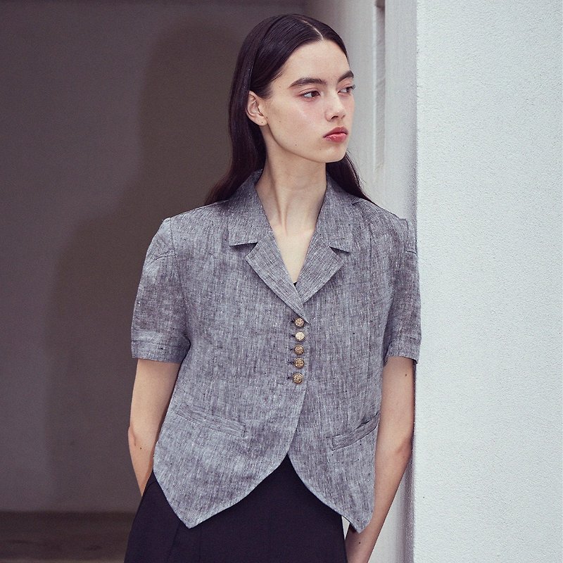 (LINE) Linen Summer Jacket (Gray) - 外套/大衣 - 亞麻 灰色