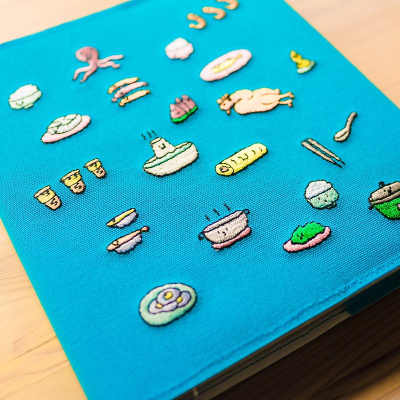 What we eat / recycled paper Calendar / embroidery book cover - สมุดบันทึก/สมุดปฏิทิน - กระดาษ สีน้ำเงิน