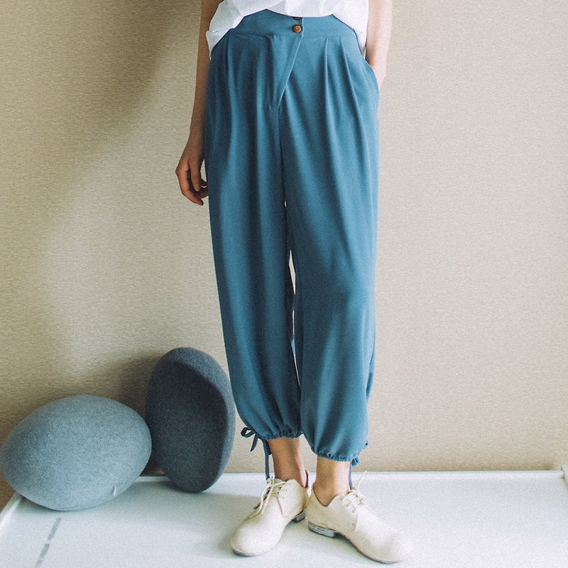 Annie Chen 2017 summer new women's pantyhose lace cuffs - กางเกงขายาว - ผ้าฝ้าย/ผ้าลินิน สีน้ำเงิน