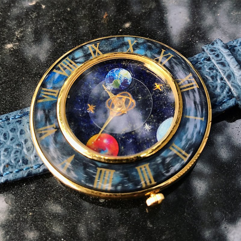 【Lost and find】天然石 青金石 地球 星球 捕星羅盤 手錶 - 女裝錶 - 寶石 藍色