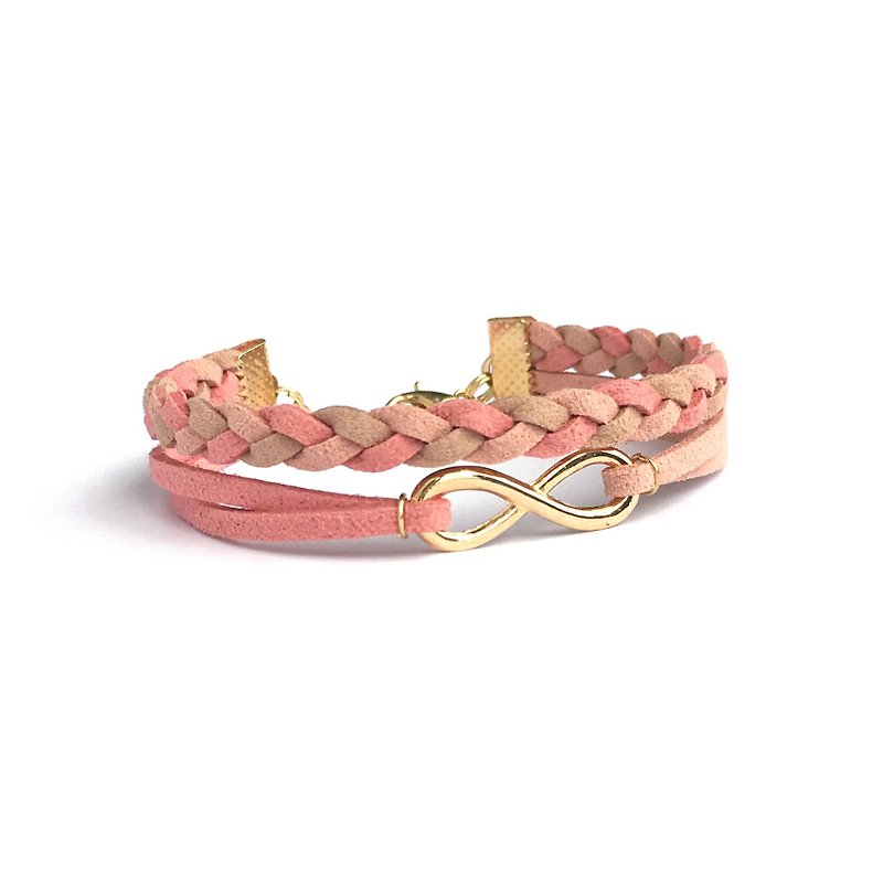 Handmade Double Braided Infinity Bracelets Rose Gold Series–colorful marshmallow - สร้อยข้อมือ - วัสดุอื่นๆ สึชมพู