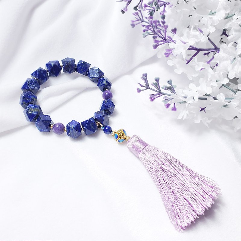 Natural lapis lazuli faceted purple dragon crystal emperor rites stone tassel wealth bracelet only this one