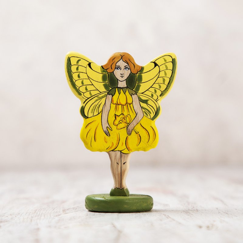 Wooden Fairy figurine legendary creature - Kids' Toys - Eco-Friendly Materials Yellow