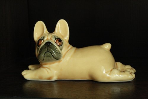 フレンチブルドッグの犬の置物陶器手作り、彫像磁器 - ショップ
