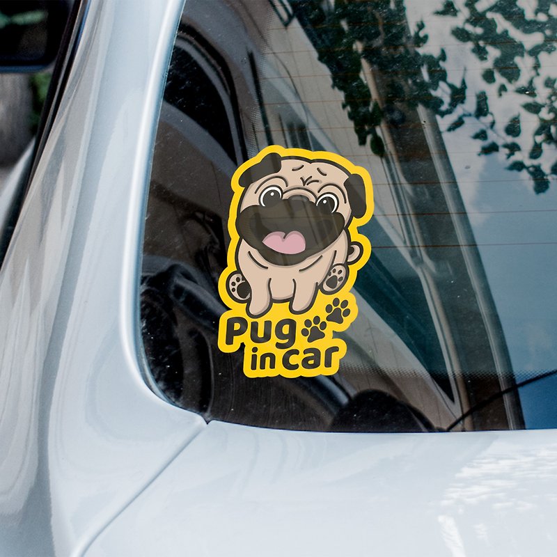 Pug  Car Sticker, Cute Dog Sticks On The Inside Car Sticker - สติกเกอร์ - วัสดุกันนำ้ หลากหลายสี