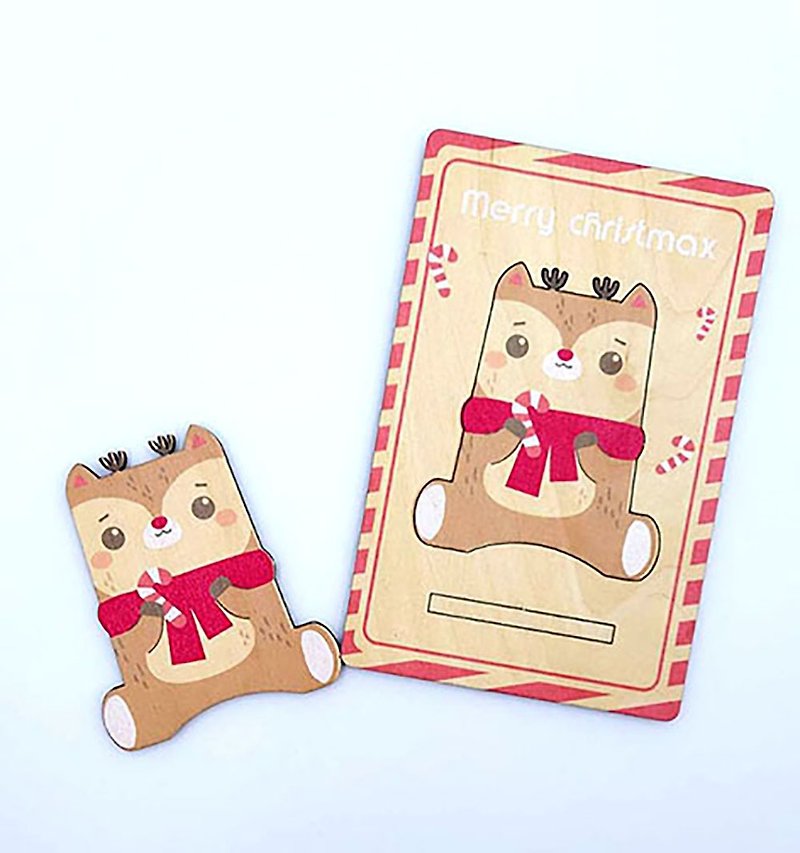 【カスタマイズギフト】クリスマス携帯ホルダーカード-エルク - カード・はがき - 木製 オレンジ