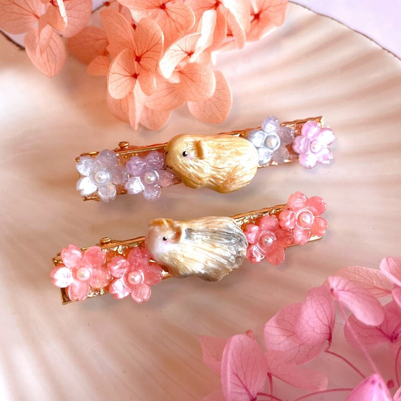 Customizable guinea pig freshwater pearl cherry blossom hair clip - เครื่องประดับผม - ไข่มุก 