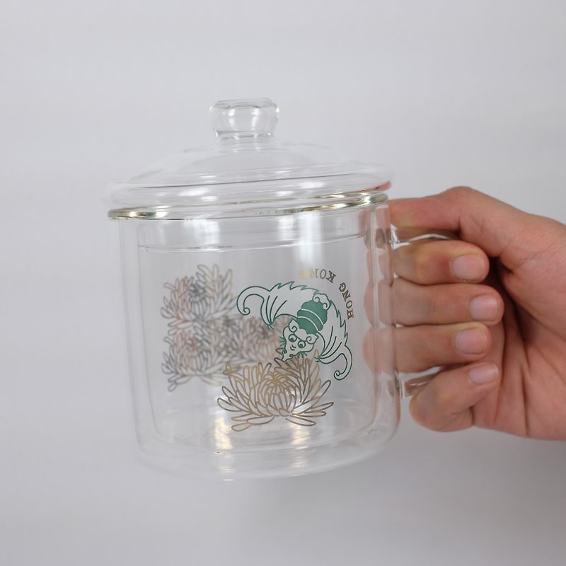 雙層 隔熱 耐熱玻璃杯 茶杯 咖啡杯 福來長壽蝙蝠菊花 - 茶壺/茶杯/茶具 - 玻璃 