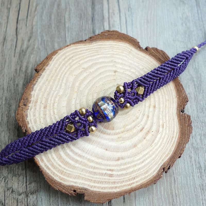 Misssheep-H28-South American wax line braided blue glass brass beads bracelet - Bracelets - Other Materials 