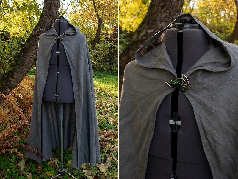 Linen Cloak Strider (inspired Aragorn LOTR) with/or without lorien leaf brooch - Other - Linen Gray