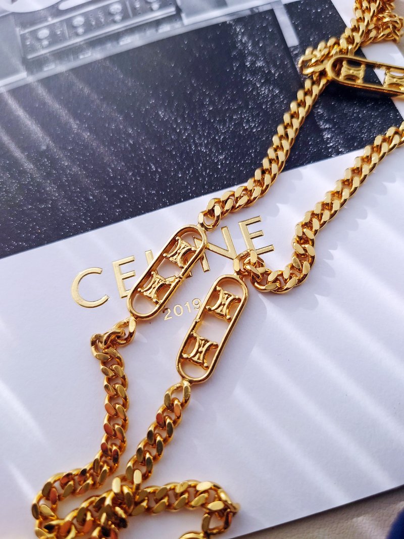 Authentic second-hand CELINE Arc de Triomphe gold chain long neck necklace bracelet waist chain bag pendant pendant - Necklaces - Other Metals Gold