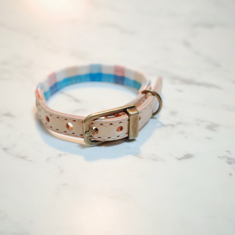 Cat collar S size grid blue check can be purchased with a tag and a bell - Collars & Leashes - Cotton & Hemp 