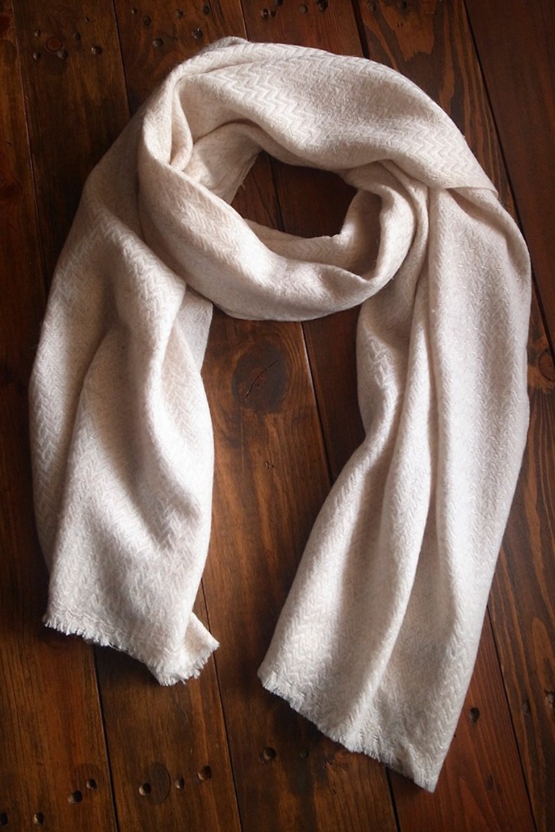 喀什米爾羊毛 圍巾 披肩 厚款 V紋 細 米白 - 圍巾/披肩 - 羊毛 白色