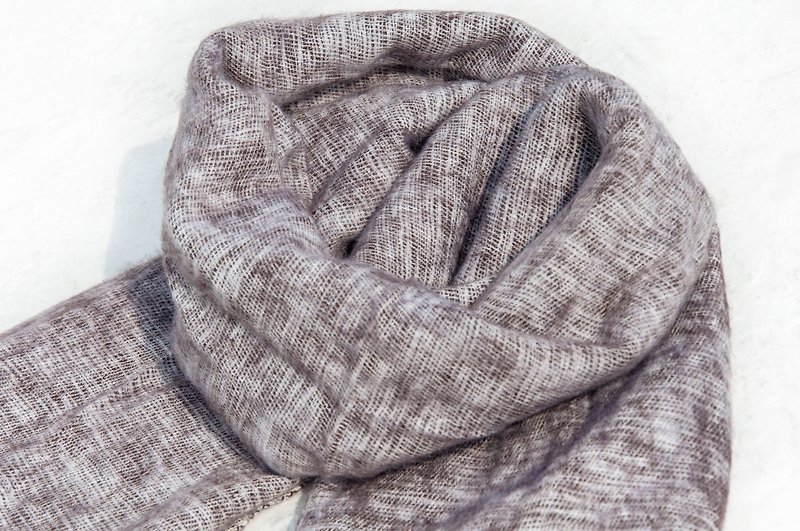 Pure wool shawl / knit scarf / knitted shawl / blanket / pure wool scarf / wool shawl - latte - ผ้าพันคอถัก - ขนแกะ สีนำ้ตาล
