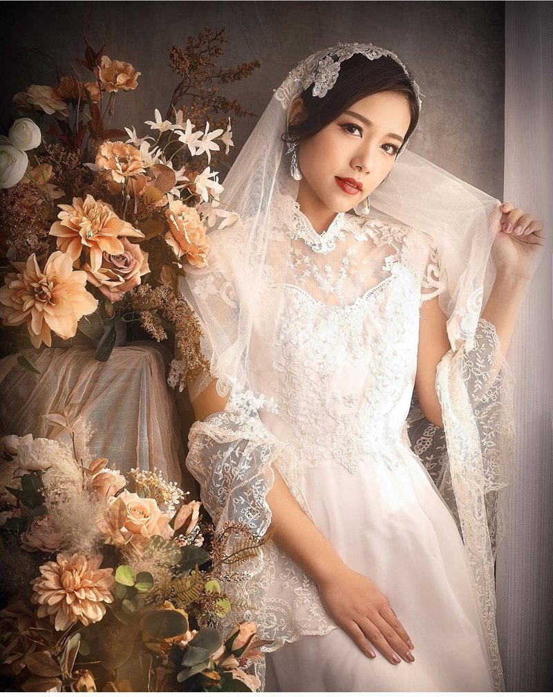 50年代法國古董蕾絲婚紗 - 禮服/小禮服 - 棉．麻 白色