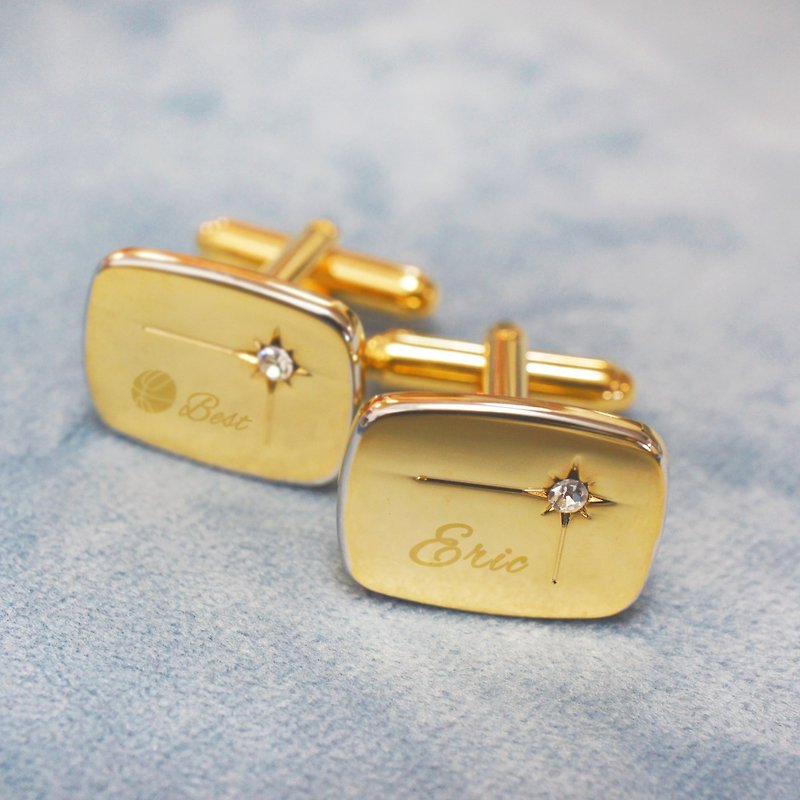 伴郎禮物*客製化生日禮*金色帶鑽袖扣可刻字 - 袖口鈕 - 銅/黃銅 金色