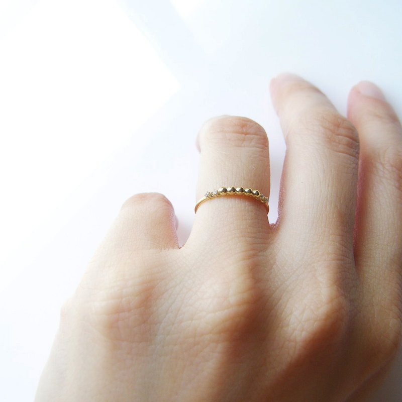 14K 女戒指 14K金 設計款 圓珠線戒 天然真鑽 - 戒指 - 貴金屬 金色