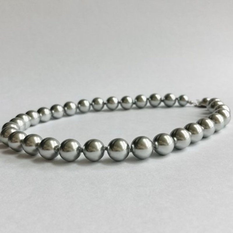 樹脂パールオールノットネックレス/12mm約44cm/グレー/made in japan - 項鍊 - 塑膠 灰色
