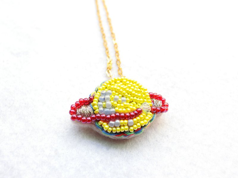 Handmade Beaded Planet Necklace (Yellow) - สร้อยคอ - งานปัก สีเหลือง