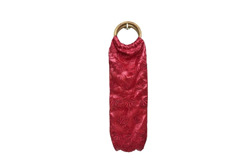Japanese Vintage Handmade Bottle Bag, Wine bag, Bottle holder,lace embellishment - 手提包/手提袋 - 其他材質 紅色